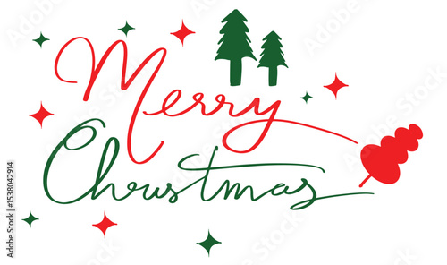 Merry christmas text font calligraphy hand written lettering script green red color star tree pine object xmas happy new year 2025 2026 2027 time december month holiday merry christmas xmas gift card