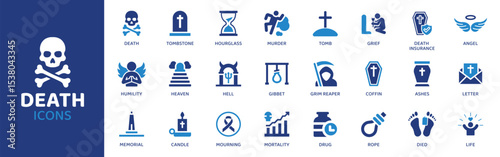 Death - Icon Collection. Thin Line Set contains such Icons as Death, Skull, Bones, Grave, Tomb, Coffin, Ghost and more. Simple web icons set.