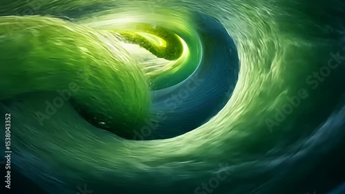 A mesmerizing green ocean wave spirals inward, creating a dynamic and energetic visual display.