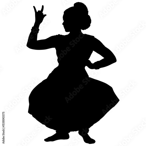 Black vector silhouette illustration of a dancing woman in a beautiful pose, a fashion model dancer