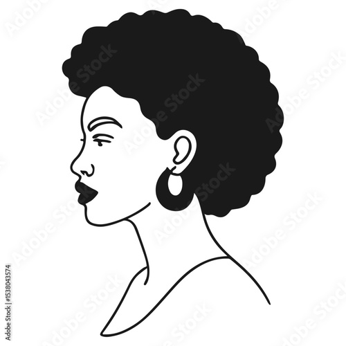 Elegant woman's head silhouette in profile, a beautiful vector illustration of a lady's face with stylish hair