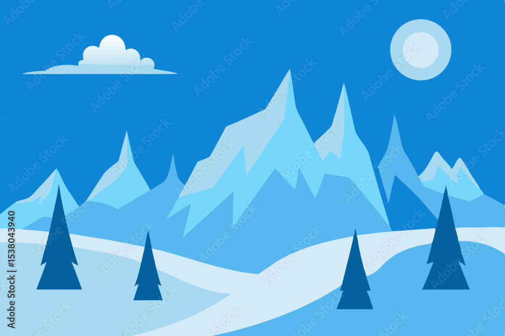 custom made wallpaper toronto digitalSimple blue winter mountain landscape illustration
