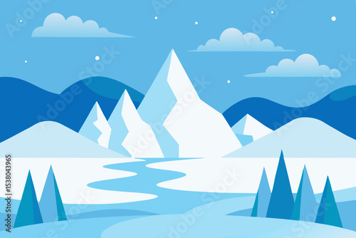Simple blue winter mountain landscape illustration