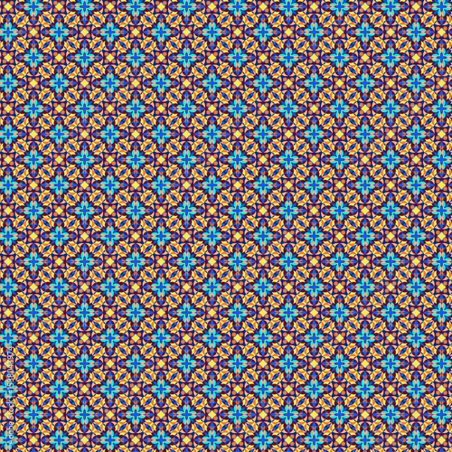 Bright geometric mosaic floral tiles Ethnic style pattern Decorative grid in bright yellow, blue, orange, brown colors Kaleidoscope, stained glass, patchwork, quilt