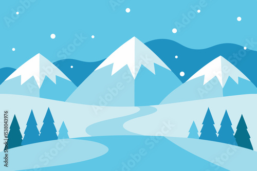 Simple blue winter mountain landscape illustration