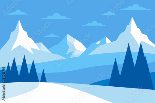 Simple blue winter mountain landscape illustration