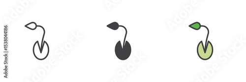 Germinating seed icon set in line, solid and filled outline style
