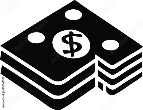 Isometric illustration of a stack of dollar bills representing wealth and finance