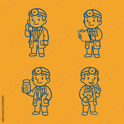 Hand drawn doctor character with the patient medical check up