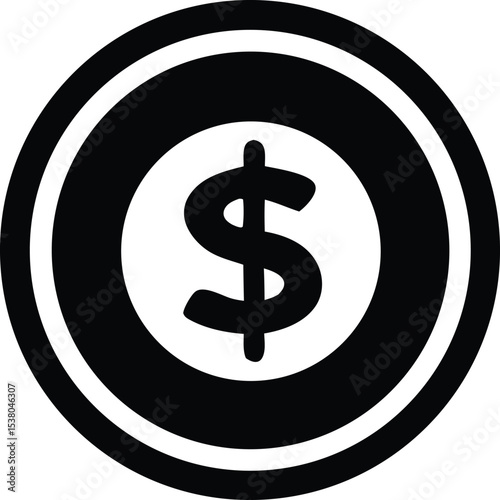 Bold black and white dollar sign icon in a circular frame