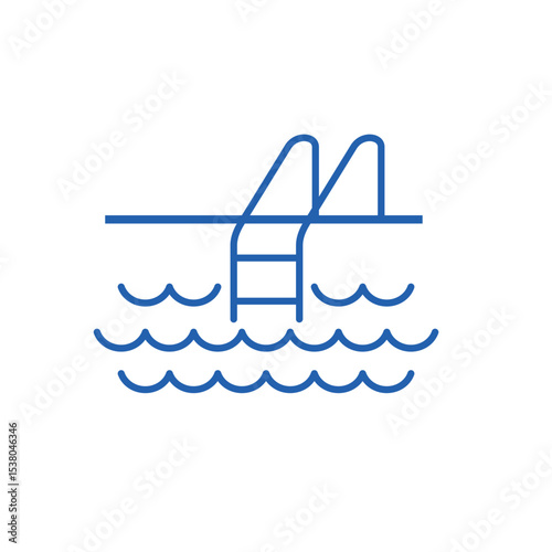 Swimming pool,  water,  pool stair. Vector linear icon illustration isolated on white background.