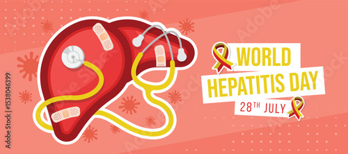 World Hepatitis Day - Liver sign with elastic fabric plasters and stethoscope rolling around vector design