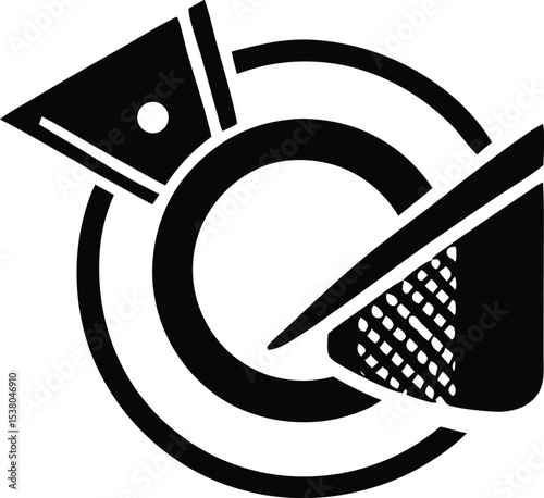 Abstract black and white geometric design with circular and triangular elements