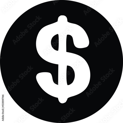 A simple black circle featuring a bold white dollar sign icon