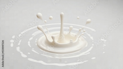 A milk splash creates concentric ripples on a light surface.