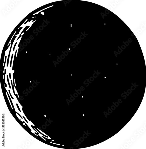 Hand-drawn moon or planet icon with sketch-style lines, commonly used in creative designs.
