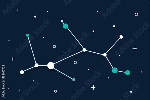 A stylized illustration of a constellation against a dark blue night sky.