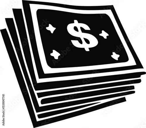A stack of black and white dollar bills graphic illustration