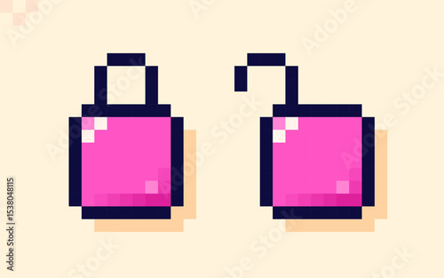 8 bit icon of an open and closed lock.