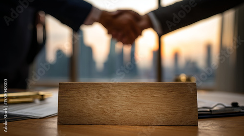 Business Executives Shaking Hands Over a Contract in a Sunlit Office Environment