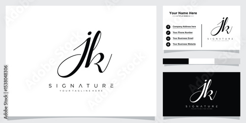 Initial letter JK handwriting logo vector with business card