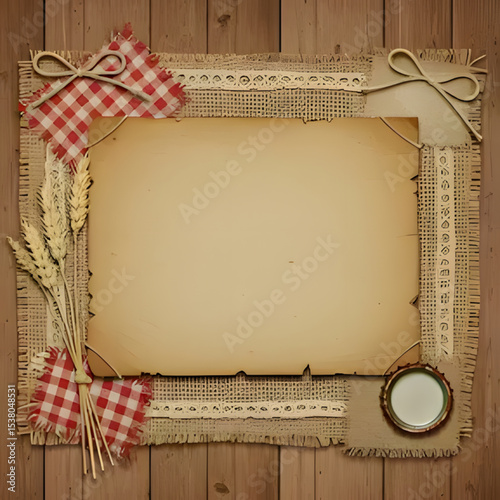 Rustic Vintage Frame with Wheat, Burlap, and Gingham