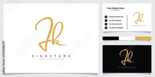 Initial letter JK handwriting logo vector with business card