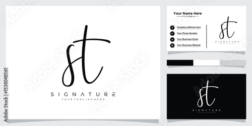 Initial ST handwriting logo vector template with business card