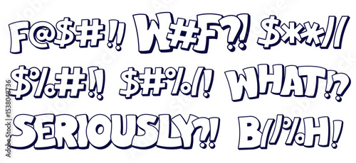 Black and white swear speech bubbles with bad worlds.