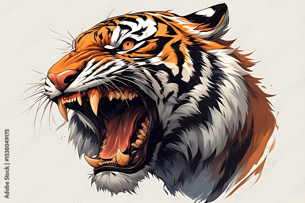 Obraz premium Tiger’s face growling with sharp teeth exposed