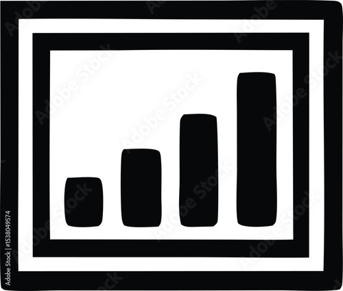 Simple black and white ascending bar graph in a bold frame