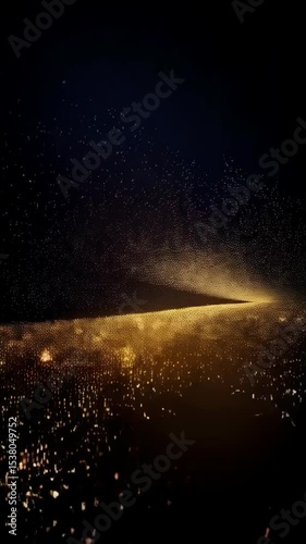 Abstract golden field under a dark sky with glowing particle effects creating a surreal ethereal and otherworldly landscape art