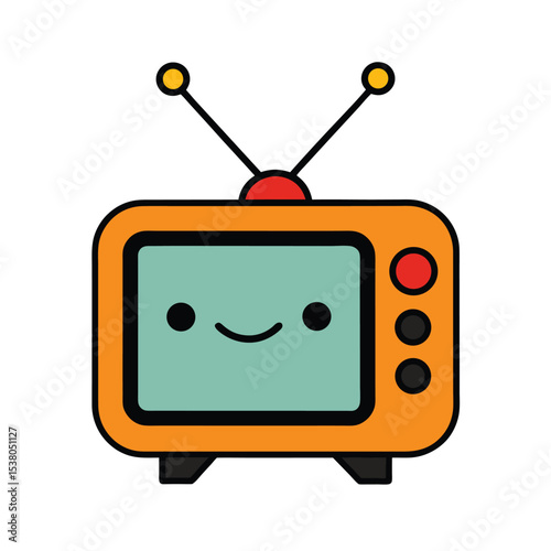  retro tv with antennas and happy face