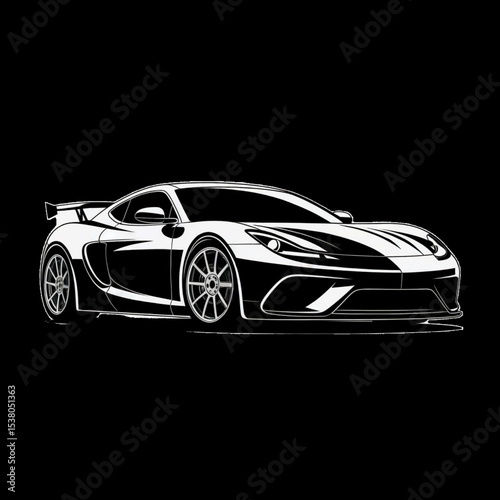 Black & White Monochrome Sports Car Side View