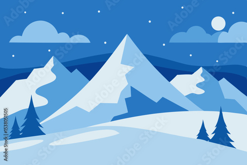 Snowy mountain landscape winter scene illustration