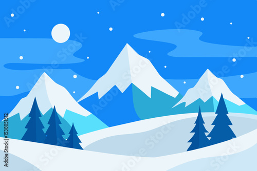 Snowy mountain landscape winter scene illustration