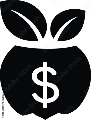 Green investment icon a dollar sign inside an apple with leaves