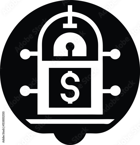 Finance Bot Icon with Dollar Sign in Secure Bubble Vector Silhouette illustration