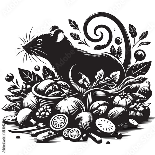 Black Ratatouille Silhouette Vector, High Quality Illustration on White Background
