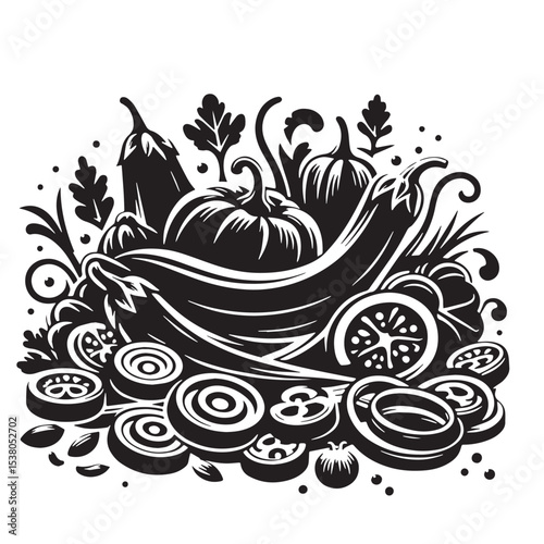 Black Ratatouille Silhouette Vector, High Quality Illustration on White Background