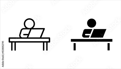 Set of workspace at home icon outline on white background.