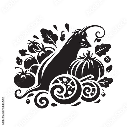 Black Ratatouille Silhouette Vector, High Quality Illustration on White Background