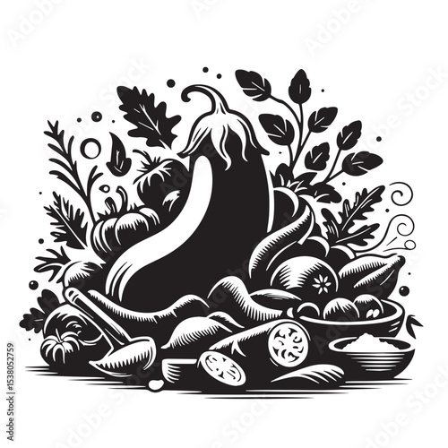 Black Ratatouille Silhouette Vector, High Quality Illustration on White Background