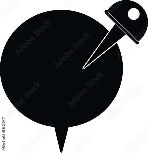 Pinned Message Icon with Speech Bubble and Pushpin Vector Silhouette illustration