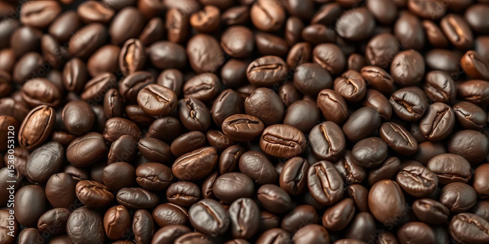 Obraz premium Dark brown roasted coffee beans, close-up texture showing rich surface detail, bean, oily