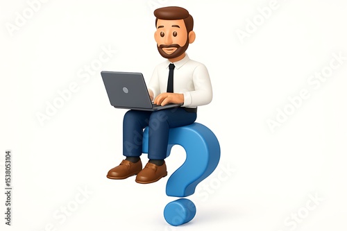 Businessman Laptop Question Mark 3D Render Search Inquiry Solution