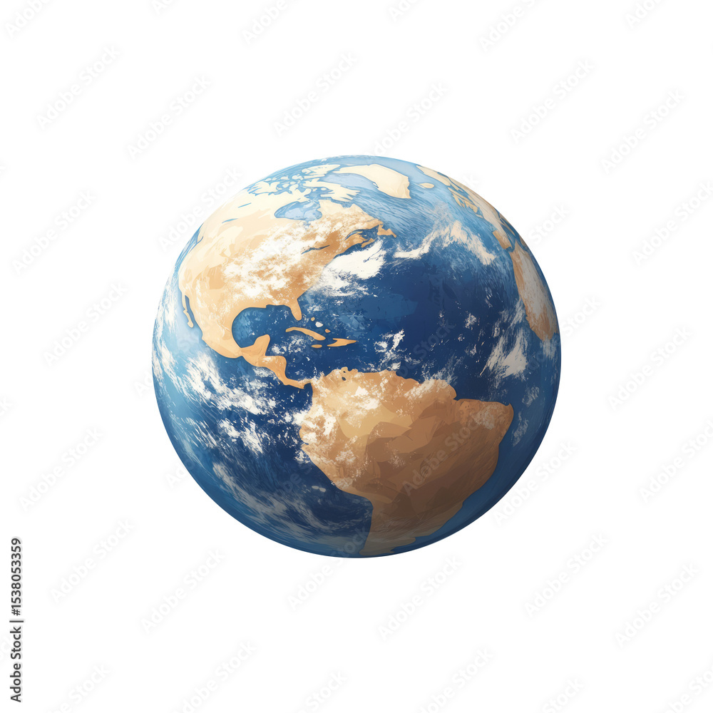 Obraz premium Cartoon planet Earth on white background. 3d realistic globe icon. Planet Earth Day or Environment Day concept