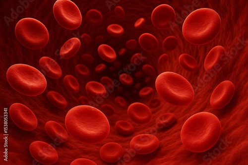 Microscopic Red Blood Cells Flowing in Vessel, Human Anatomy