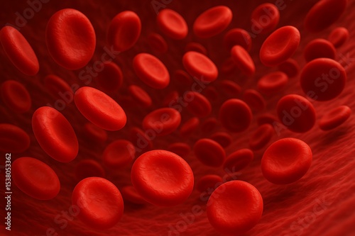 Microscopic Red Blood Cells Flowing in Vessel, Human Anatomy