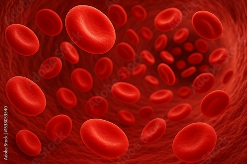 Microscopic Red Blood Cells Flowing in Vessel, Human Anatomy